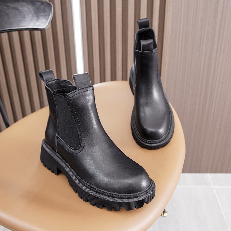Genuine Leather Lug Sole Platform Chelsea Boots - Image 2