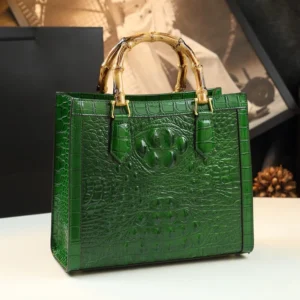 Crocodile-Embossed Bamboo Handle Women Shoulder Messenger Bag