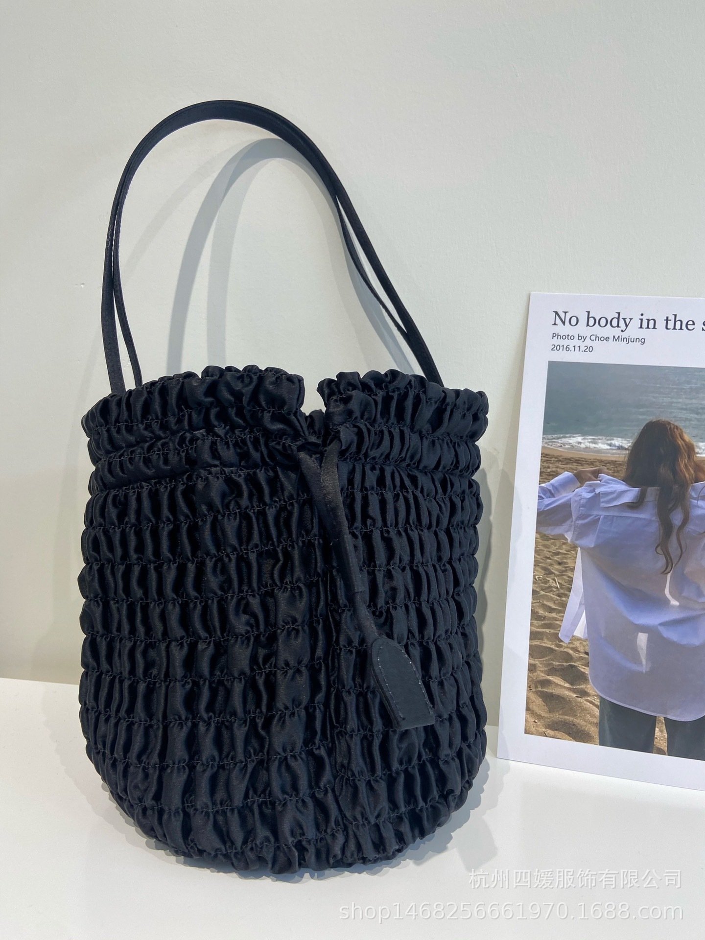 Premium Ruched Silk Satin Tote Bag - Pleated Drawstring Shoulder Bag - Image 3