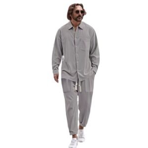 Two-Piece Cotton Long Sleeved Long Pants Men Set