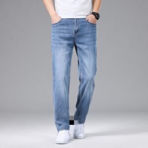 Loose Straight Leg Washed Lyocell Light Blue Men Denim Jeans