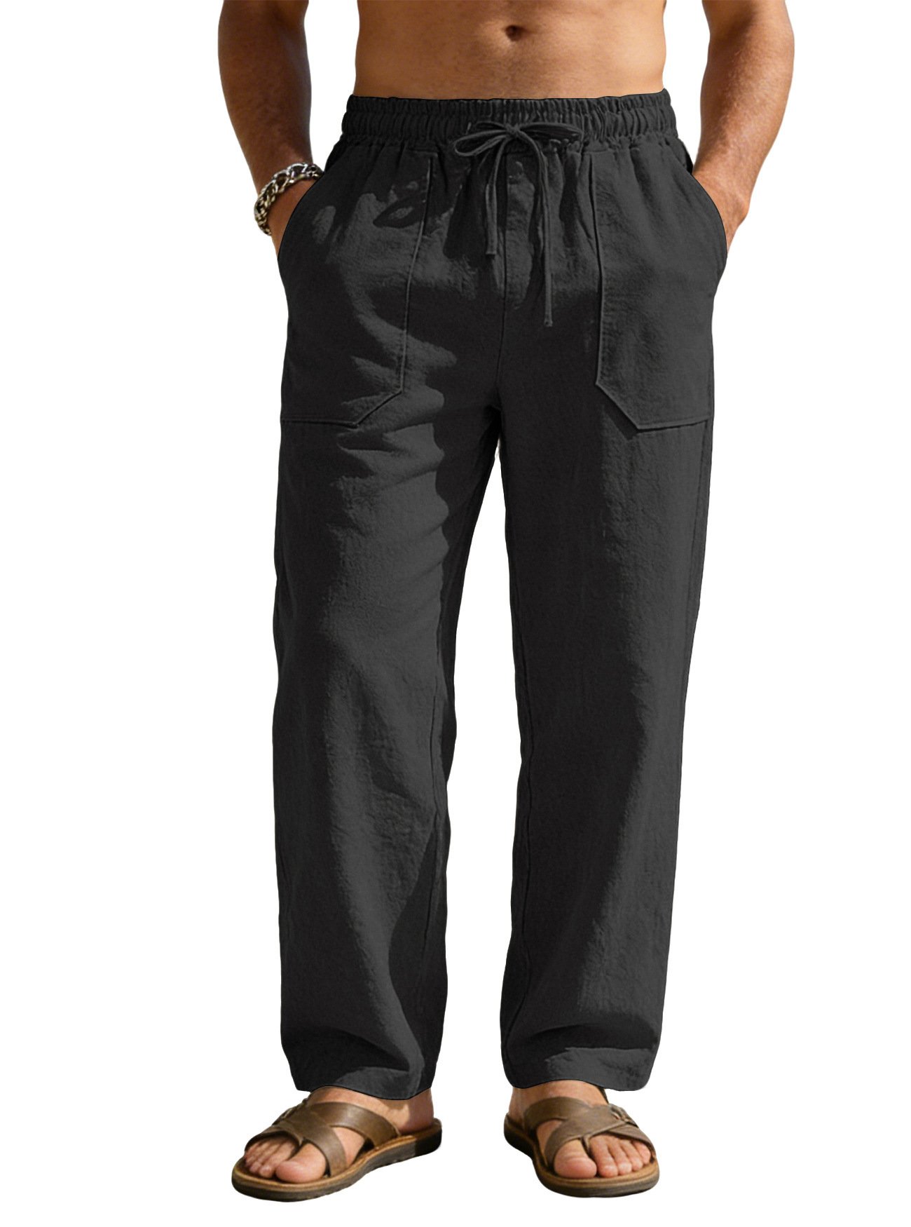 Men's Simple Cotton-Linen Loose-Flowing Wide-Leg Casual Instagram-Style Trousers - Image 2