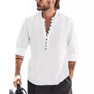 Jacquard Long Sleeve Mid Button Down Men Shirt