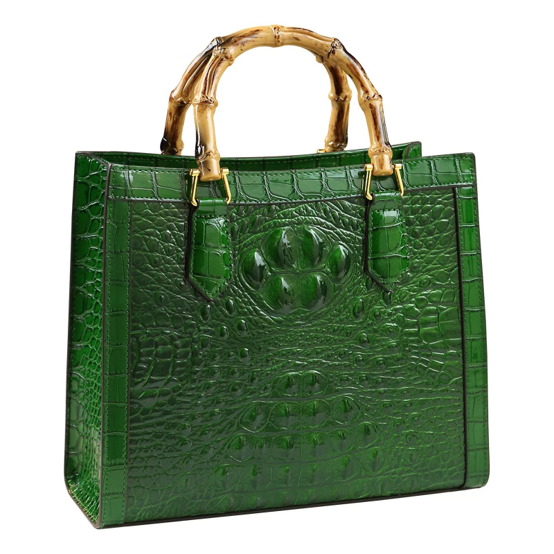 Crocodile-Embossed Bamboo Handle Women Shoulder Messenger Bag - Image 5
