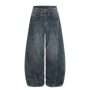 Distressed Wide-Leg Dark Denim Women Jeans