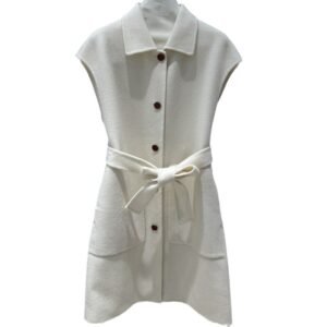 Milan Aura Sleeveless Collared Button-Up Cashmere Belted Dress with Pockets