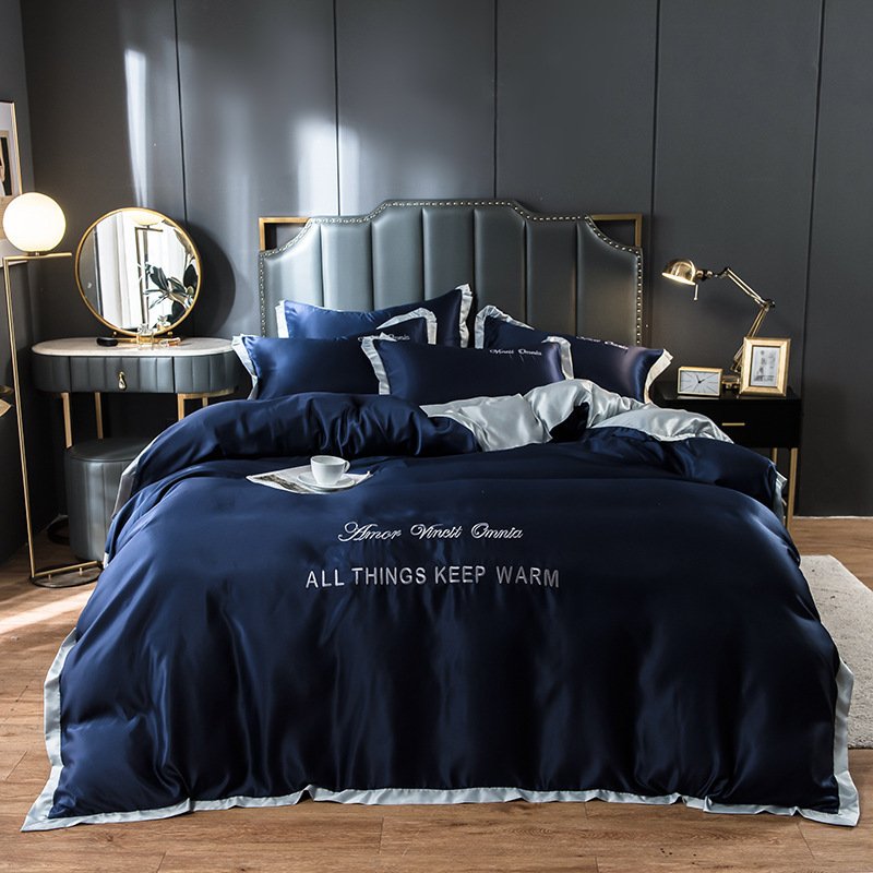 Silk & Modal Embroidered 4-Piece Premium Duvet Set – Elegant Inscribed Bedding - Image 4