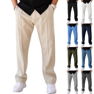 Men's Pleated Drawstring Pants | Relaxed Fit Straight Leg Casual Trousers
