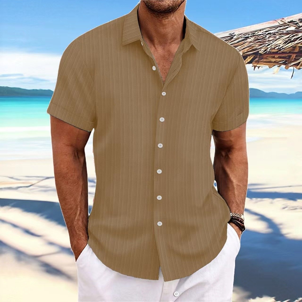 Short Sleeve Button Down Linen Men Shirt - Image 20