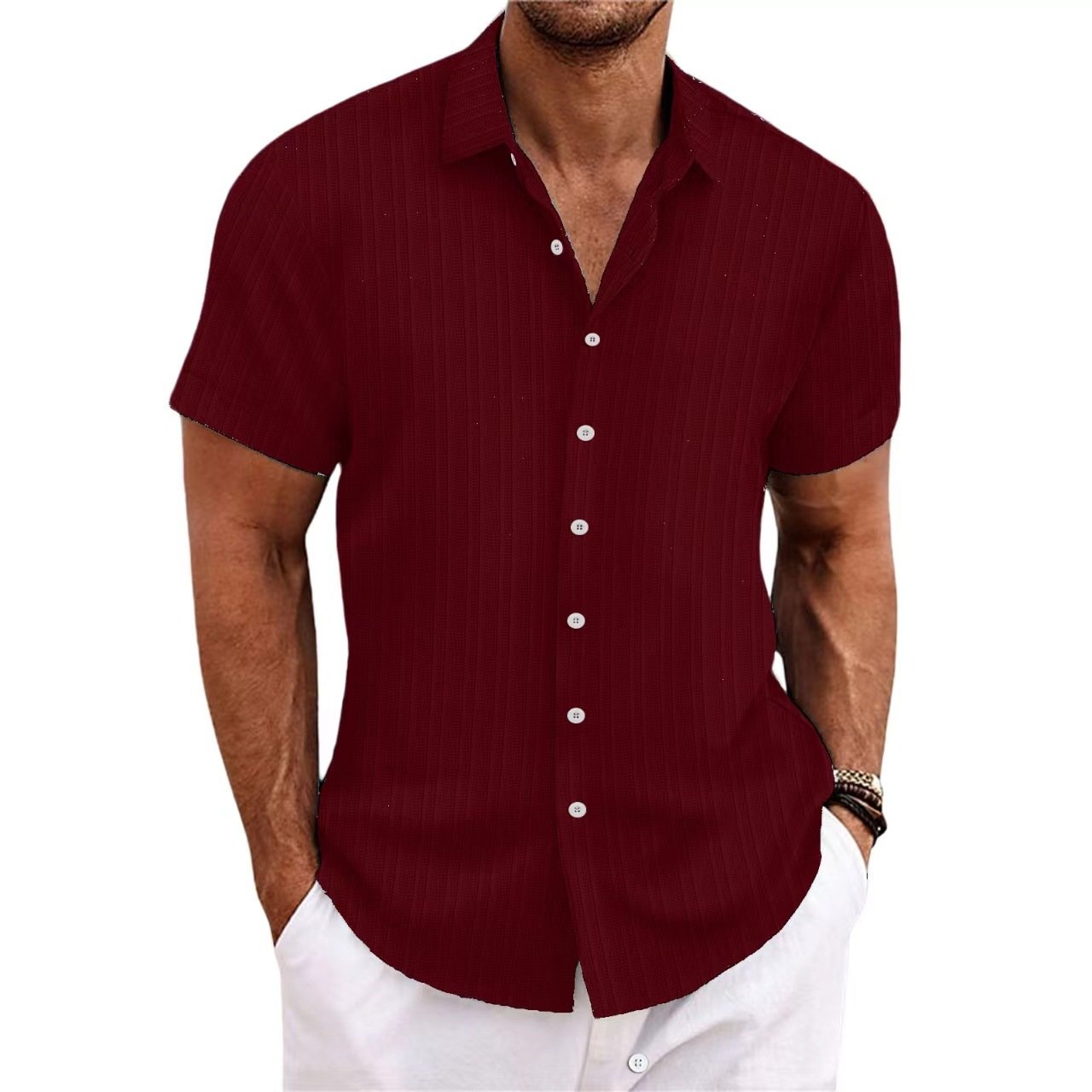 Short Sleeve Button Down Linen Men Shirt - Image 10