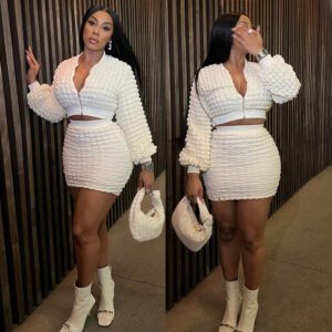 Sapphire Nights Fitted Bubble Grid Zipper Top and Pencil Skirt Set