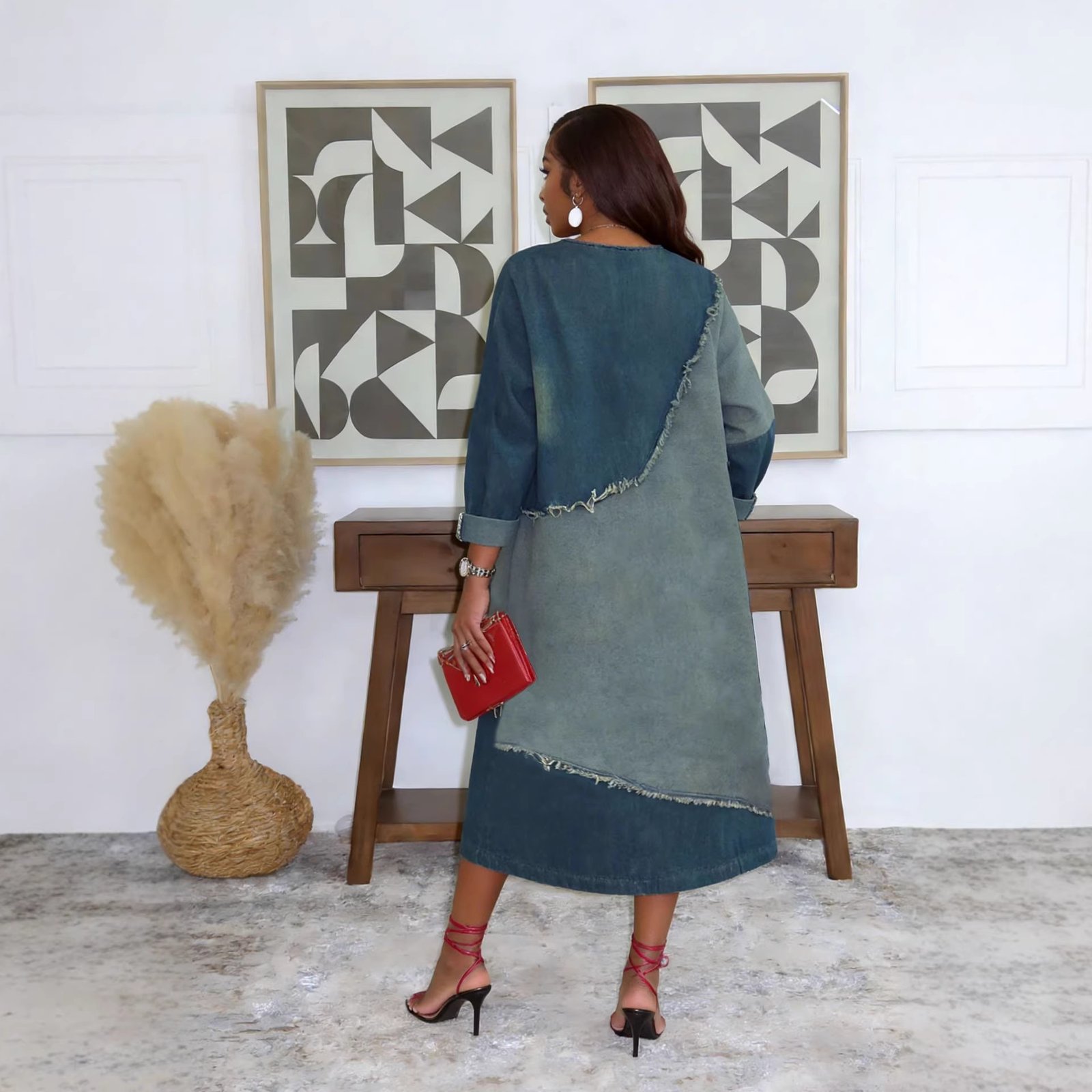The Satori Deconstructed Patchwork Denim Shift Dress - Image 3