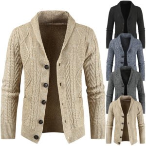 Button Front Chunky Chain-Link Knit Men’s Cardigan