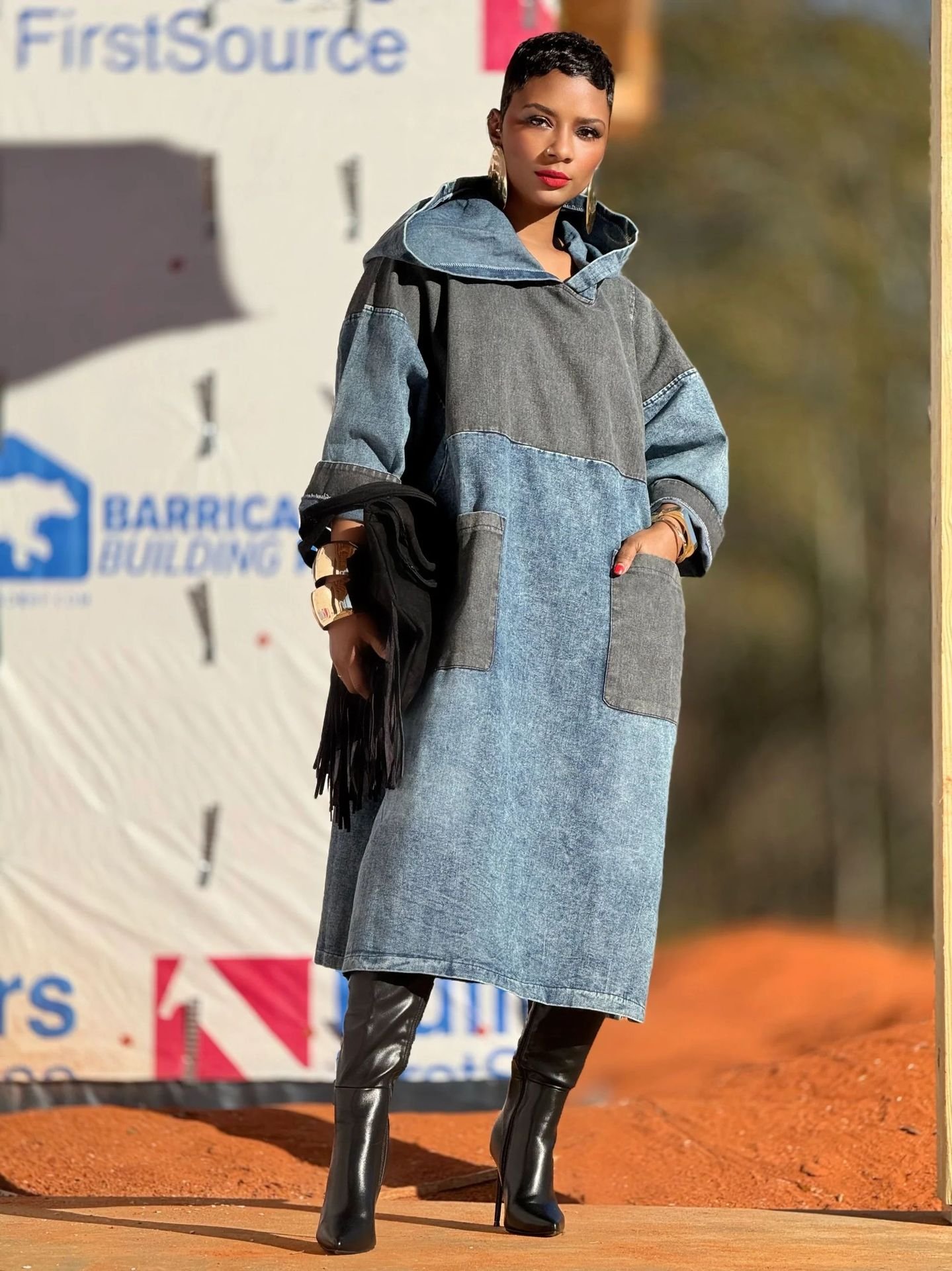 The Laurent Architectural Hooded Denim Caftan Dress - Image 5