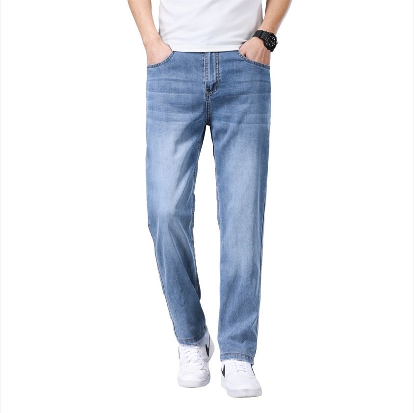 Loose Straight Leg Washed Lyocell Light Blue Men Denim Jeans - Image 10