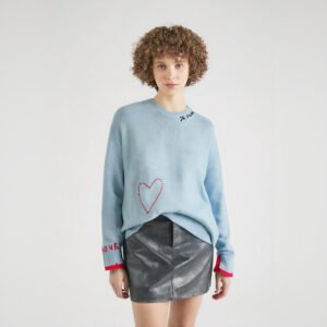 Amour Script Hand Embroidered Cashmere Knit Sweater