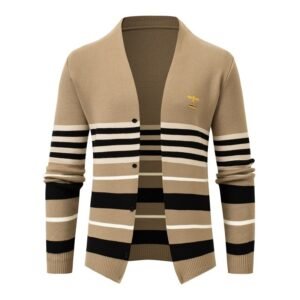 Men’s Slim Fit Button Front Hemp Blend Knit Striped Cardigan Sweater Jacket
