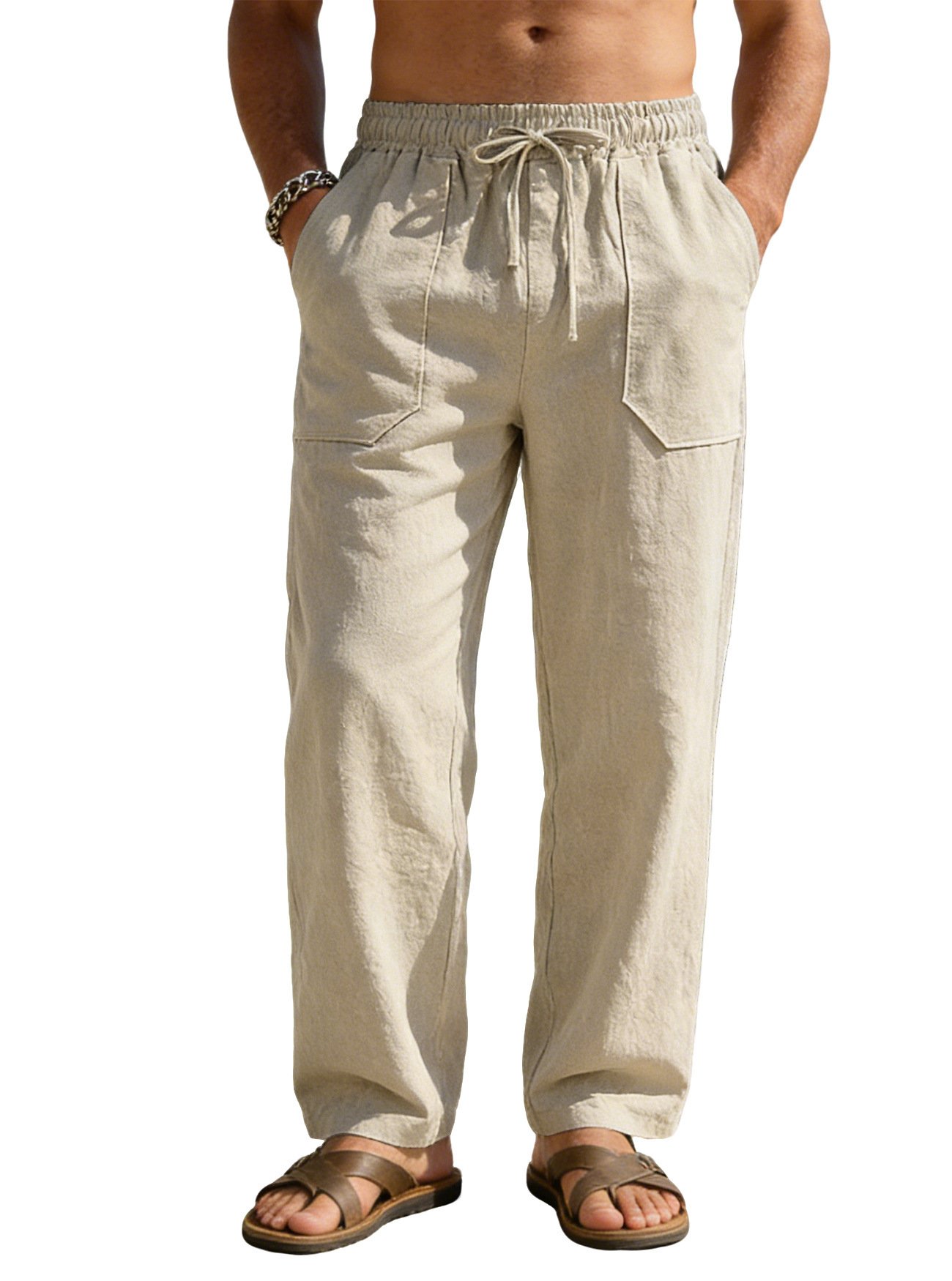 Men's Simple Cotton-Linen Loose-Flowing Wide-Leg Casual Instagram-Style Trousers - Image 4