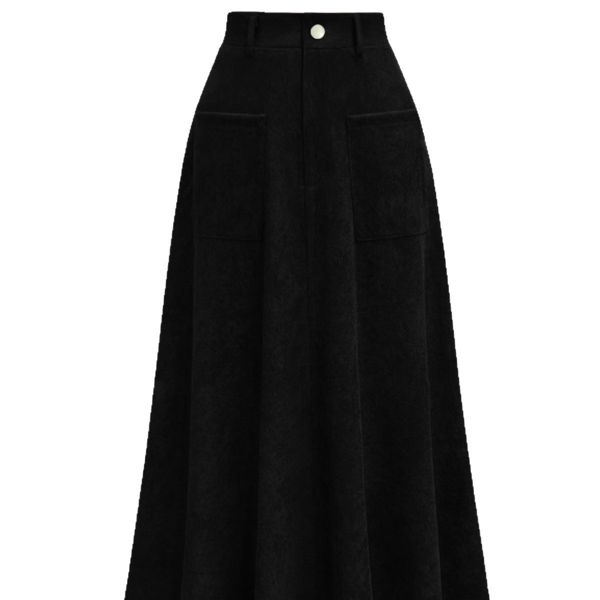 High-Waisted Slimming A-Line Midi Skirt with Large Patch Pockets - Image 2