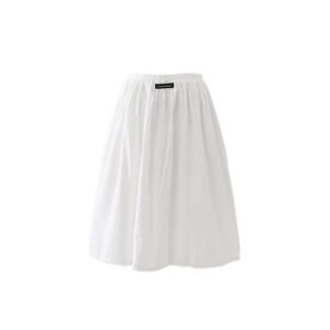 White A-Line Lace Hem Cotton Puffy Midi Skirt with Pockets