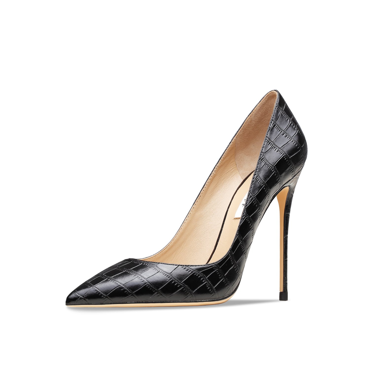 Croc-Embossed Leather Pointed-Toe Stiletto Pumps - Image 8