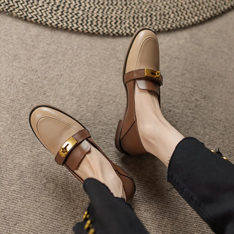 Two-Tone Genuine Leather Women Loafers - Image 5