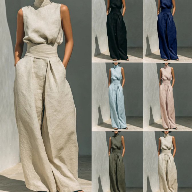 Boho Chic Cotton and Linen Sleeveless Women Jumpsuit - Image 2