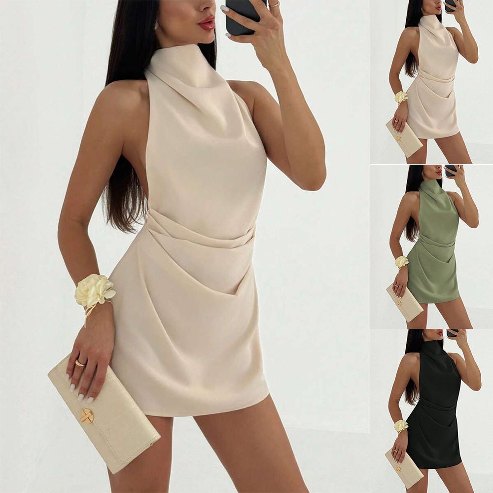 Midnight Glamour High Halter Neck Backless Sleeveless Mini Party Dress - Image 2