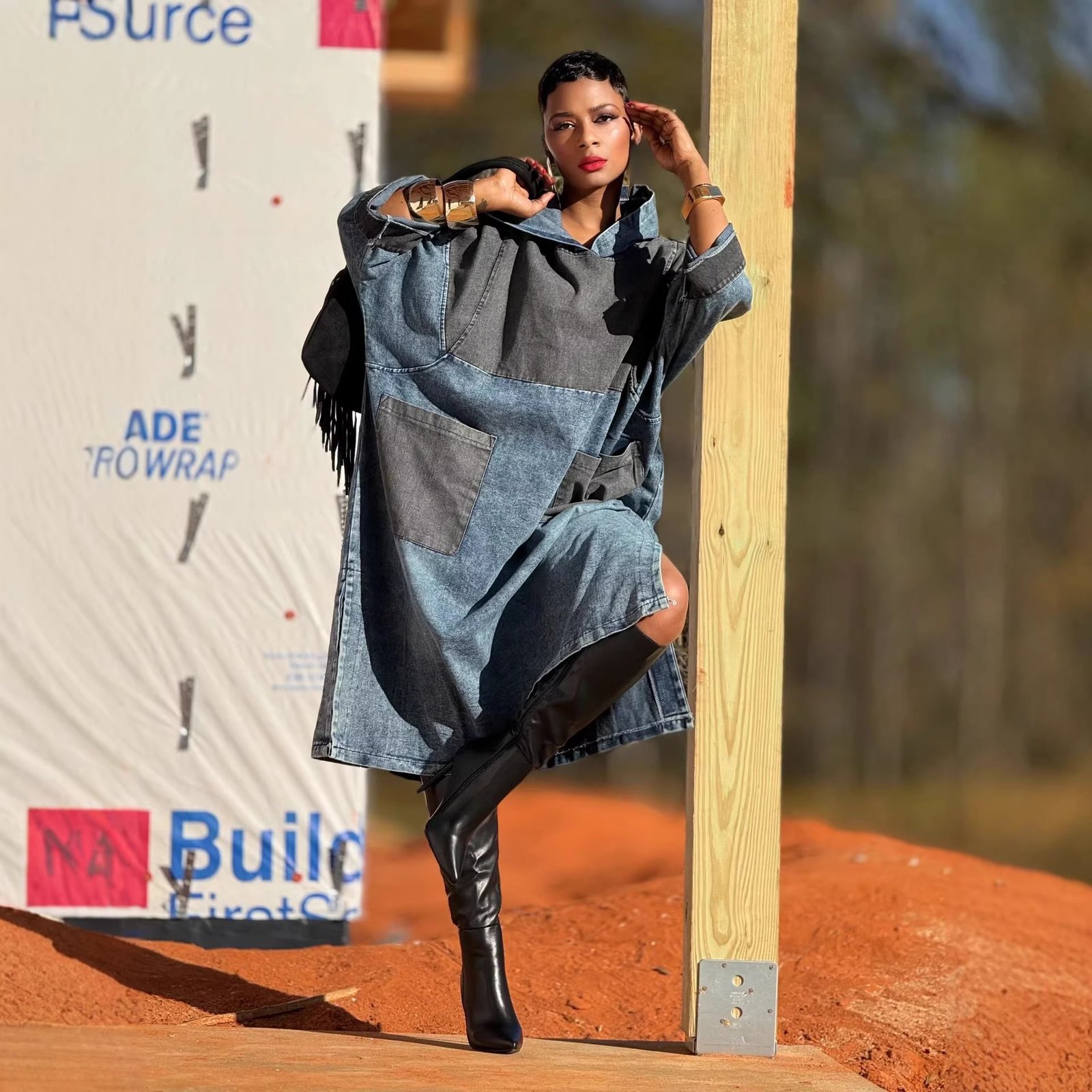 The Laurent Architectural Hooded Denim Caftan Dress - Image 3