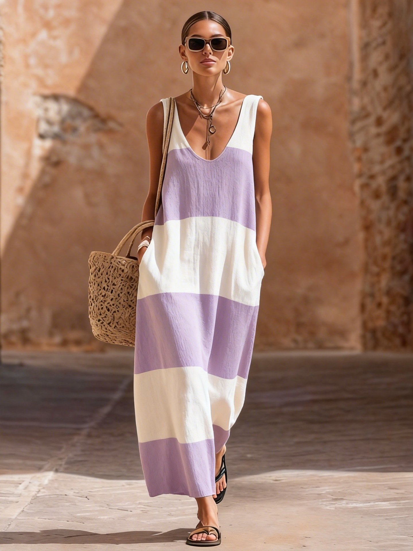 Refined Beauty Round V-Neck Sleeveless Boho Retro Chic Maxi Dress - Image 7