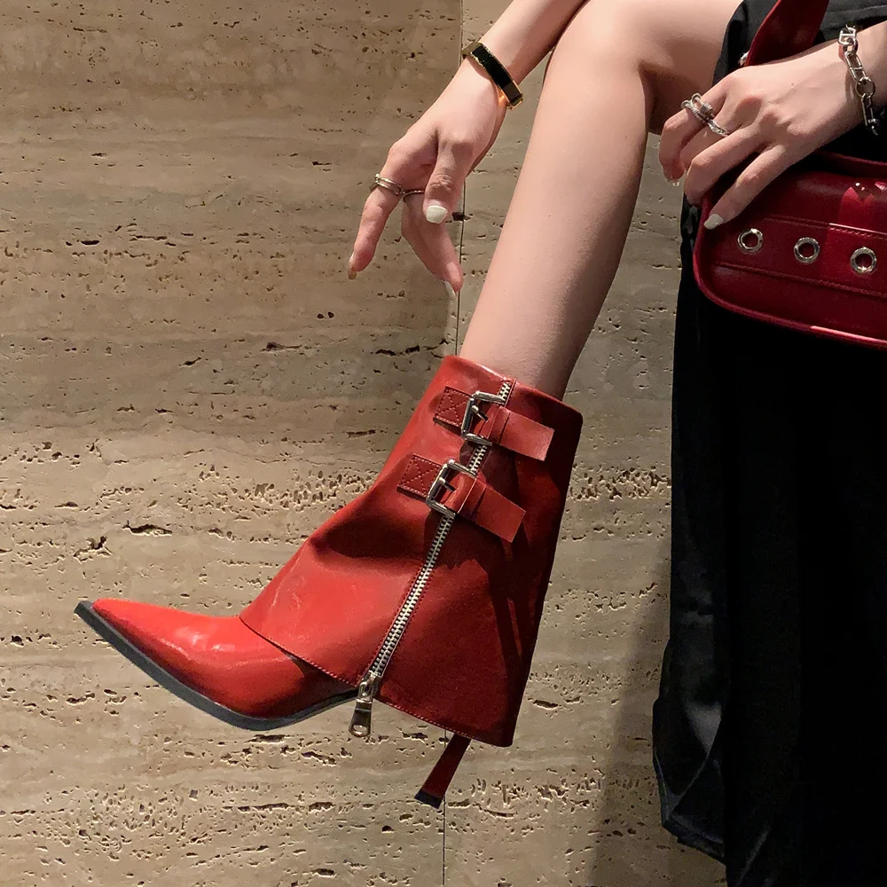 Pointed-Toe Microfiber Leather Short Boots with Sculpted High Heels