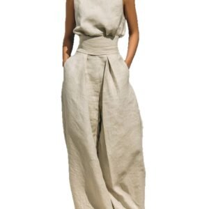 Boho Chic Cotton and Linen Sleeveless Women Jumpsuit