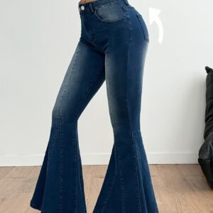 Flared Wide-Leg Bell-Bottom Dark Denim Women Jeans