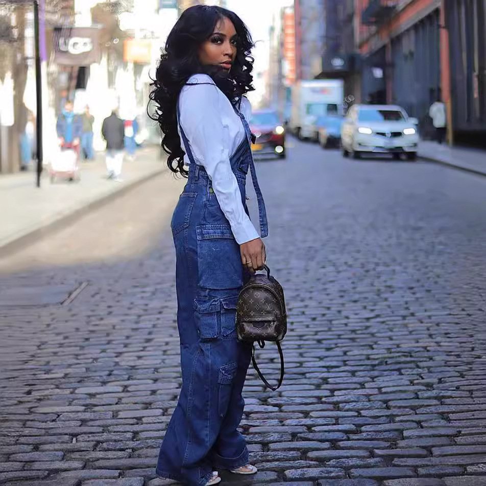 The Signature 90s Denim Collection Multi-Pocket Overall Pants - Image 4