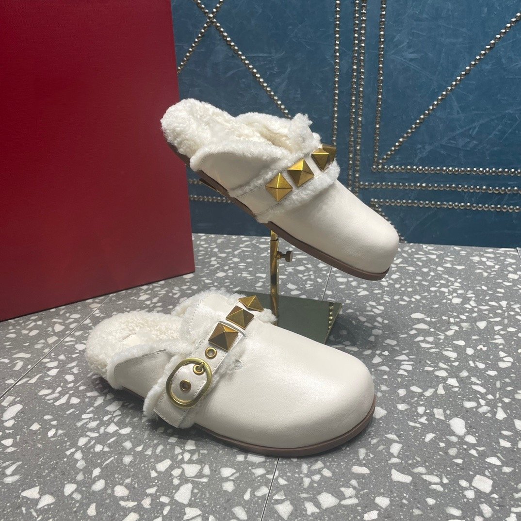 Studded Shearling-Lined Genuine Leather Clog Mules – Luxury Comfort Slides - Image 2