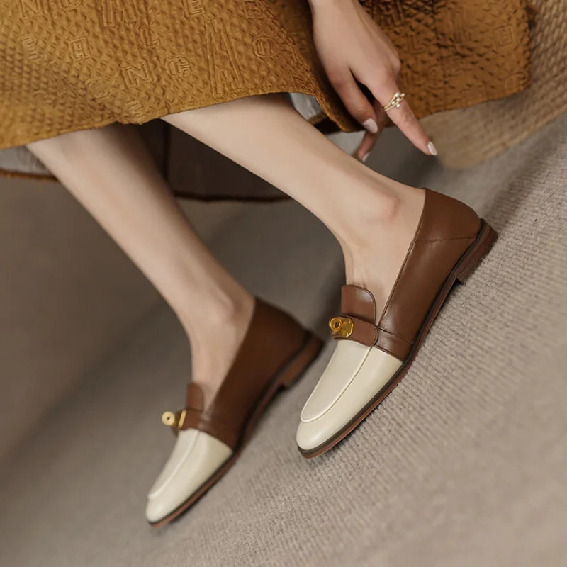 Two-Tone Genuine Leather Women Loafers - Image 6