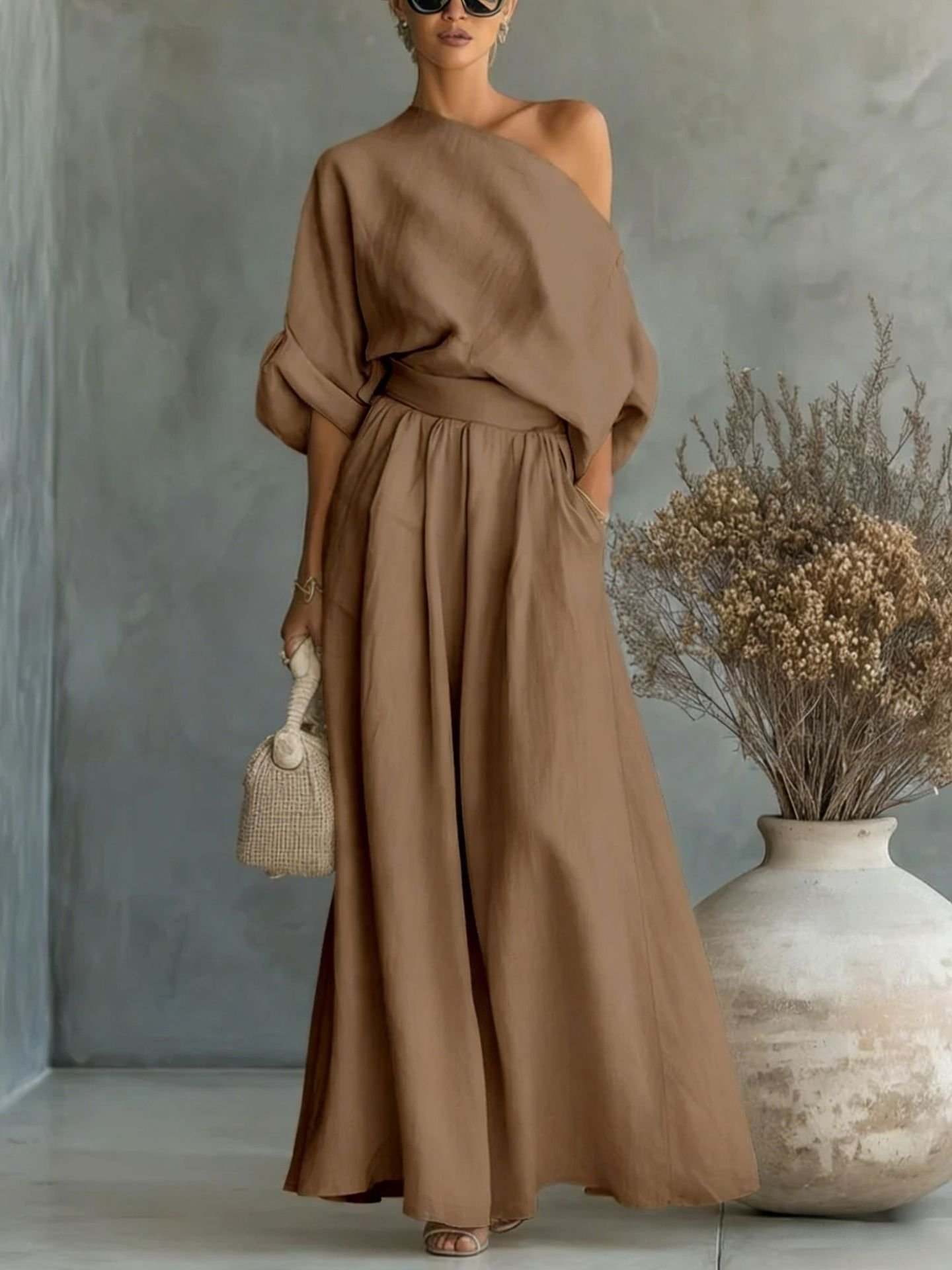 Serenity Cove Asymmetrical Shoulder Top and Skirt Set - Image 9