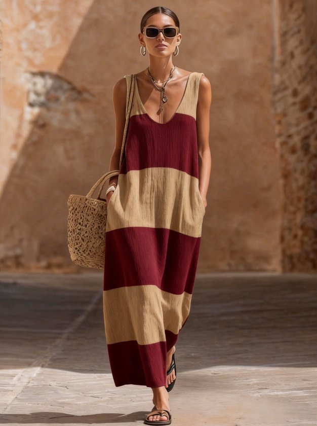 Refined Beauty Round V-Neck Sleeveless Boho Retro Chic Maxi Dress - Image 10