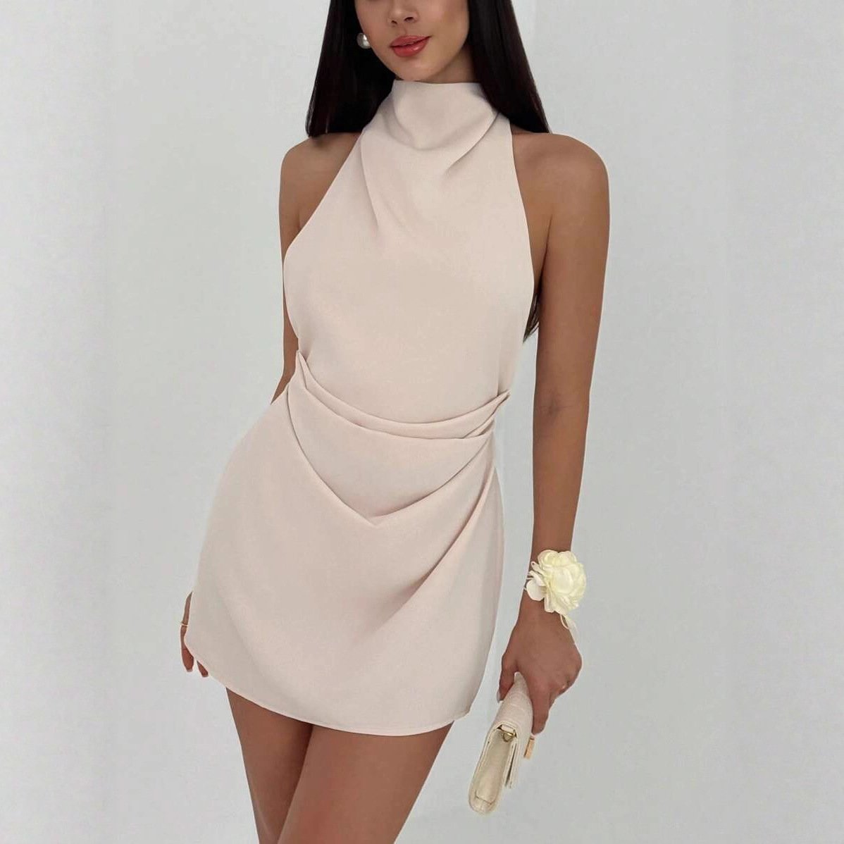 Midnight Glamour High Halter Neck Backless Sleeveless Mini Party Dress - Image 4
