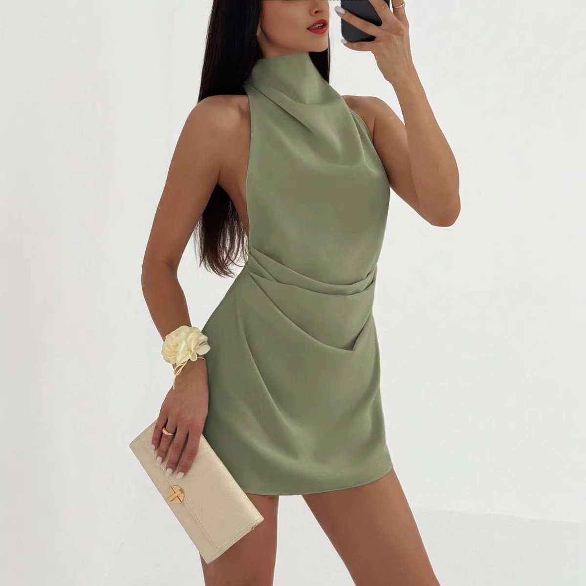Midnight Glamour High Halter Neck Backless Sleeveless Mini Party Dress - Image 5