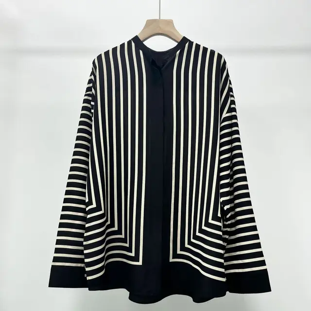 Round Neck Long Bell Sleeves Covered Buttons Silk Women Blouses - Image 2