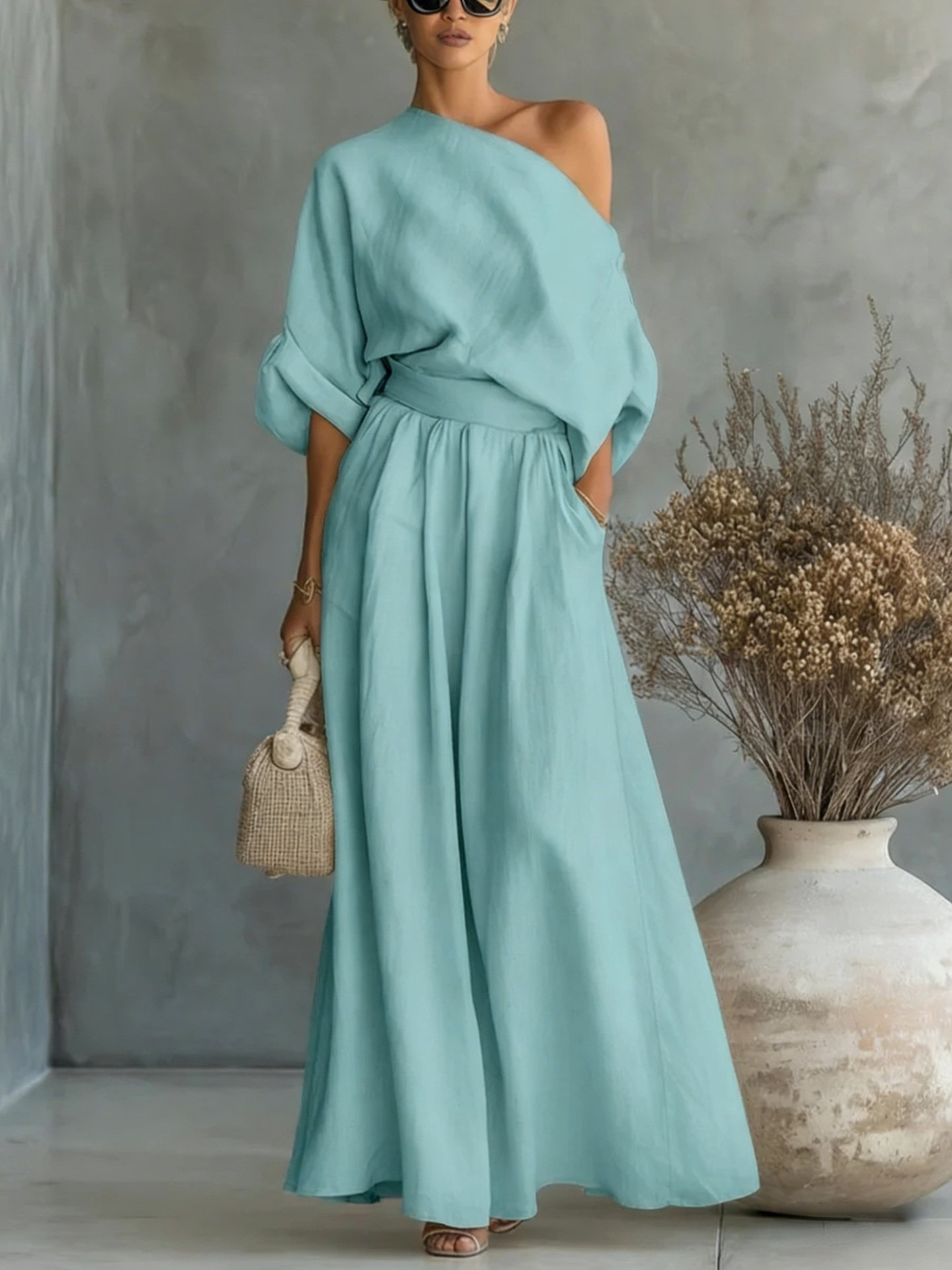 Serenity Cove Asymmetrical Shoulder Top and Skirt Set - Image 13