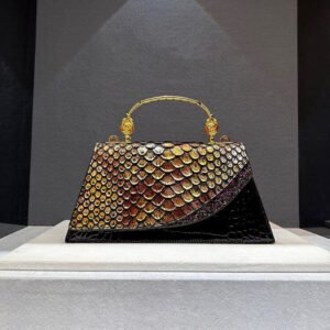 Women’s Premium Python Embossed Leather Top-Handle Bag – Luxury Snake Print Crossbody Trapezoid Handbag