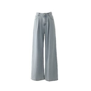 Loose Wide Leg Tencel Lyocell Women Light Blue Pants