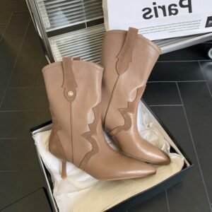 Western-Infused Leather Mixed-Media Mid-Calf Boots