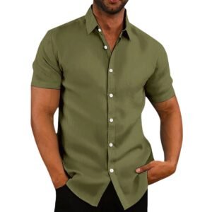 Short Sleeve Button Down Cotton Men Shirt