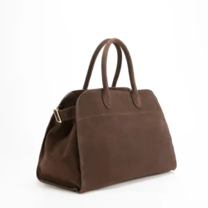 Women’s Premium Genuine Suede Leather Tote Bag – Luxury Large Capacity Travel Handbag with Gold Buckle Details