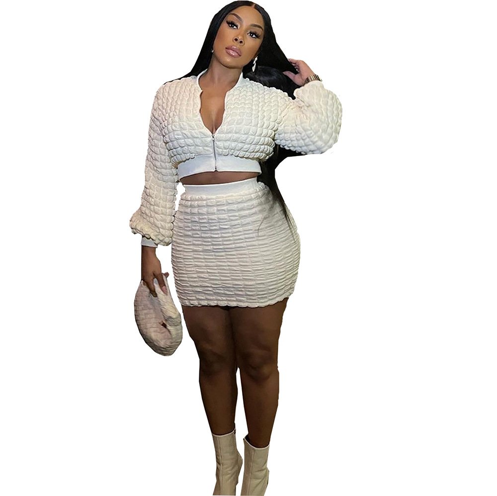 Sapphire Nights Fitted Bubble Grid Zipper Top and Pencil Skirt Set - Image 5