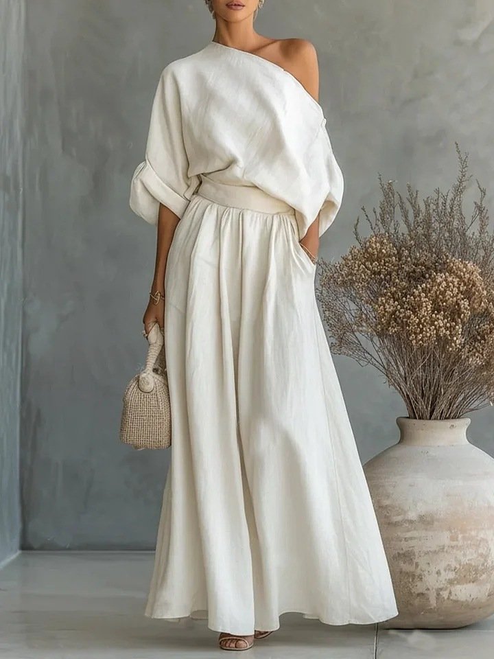 Serenity Cove Asymmetrical Shoulder Top and Skirt Set - Image 6