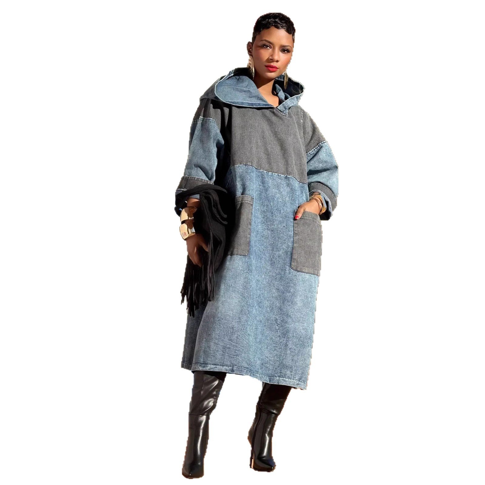 The Laurent Architectural Hooded Denim Caftan Dress - Image 4